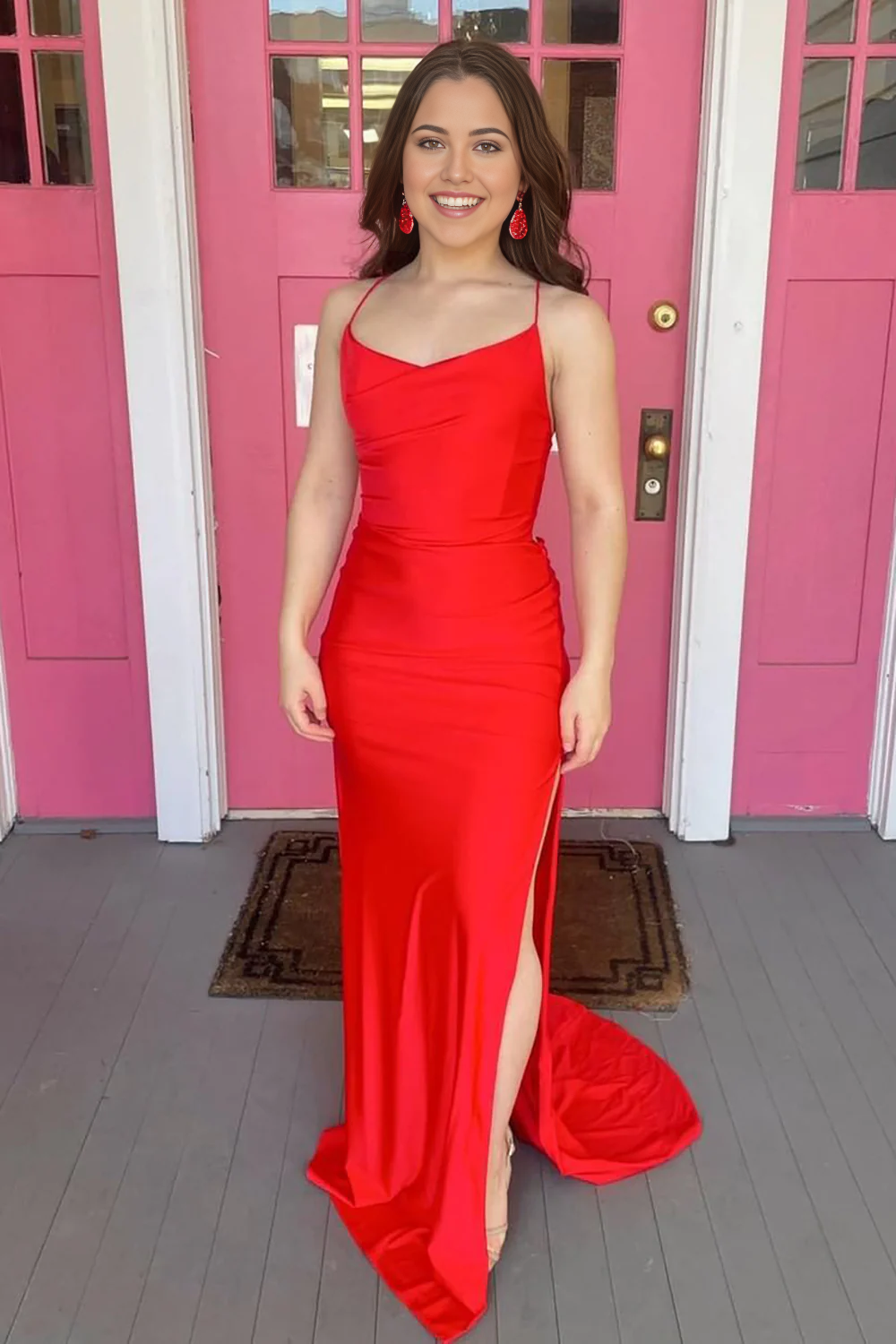 Mermaid Spaghetti Straps gowns formal dresses evening dresses Prom Dress With Slit